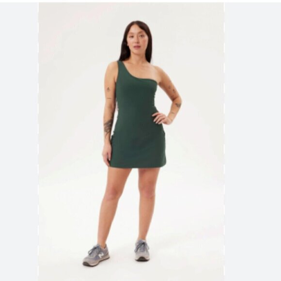 girlfriend collective Dresses & Skirts - Girlfriend Collective Bianca One Shoulder Exercise Athletic Dress Moss XXL
